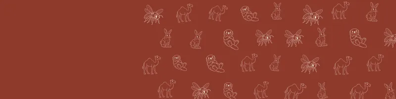 Brick red Google Classroom header with white line drawings of sea otter, snowshoe hare, camel, bee on the right