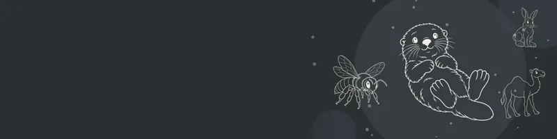 Charcoal Google Classroom header with white line drawings of sea otter, snowshoe hare, camel, bee on the right