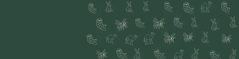 Forest green Google Classroom header with white line drawings of sea otter, snowshoe hare, camel, bee on the right