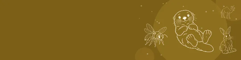 Ochre Google Classroom header with white line drawings of sea otter, snowshoe hare, camel, bee on the right