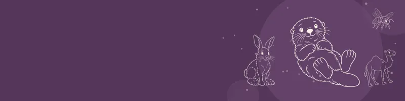 Plum Google Classroom header with white line drawings of sea otter, snowshoe hare, camel, bee on the right