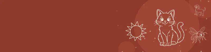 Brick red Google Classroom header with white line drawings of cat, sun, dog, bee on the right