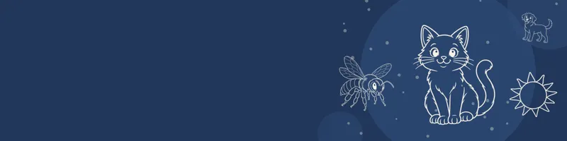 Navy Google Classroom header with white line drawings of cat, sun, dog, bee on the right