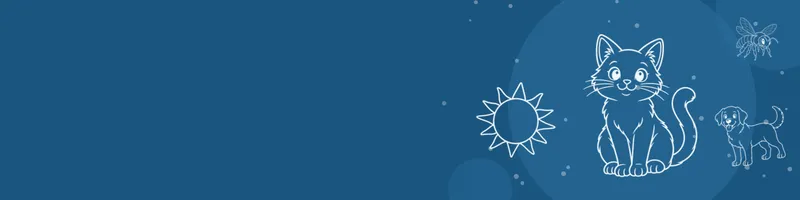 Ocean blue Google Classroom header with white line drawings of cat, sun, dog, bee on the right
