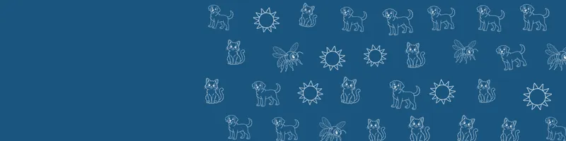 Ocean blue Google Classroom header with white line drawings of cat, sun, dog, bee on the right