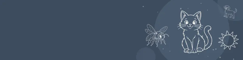 Slate Google Classroom header with white line drawings of cat, sun, dog, bee on the right