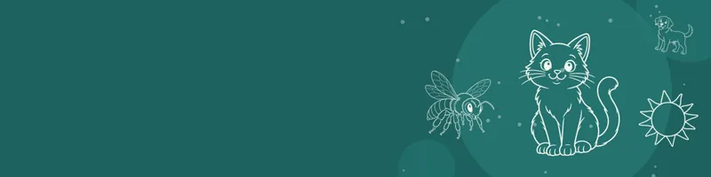 Teal Google Classroom header with white line drawings of cat, sun, dog, bee on the right