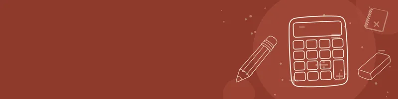 Brick red Google Classroom header with white line drawings of calculator, pencil, notebook, eraser on the right