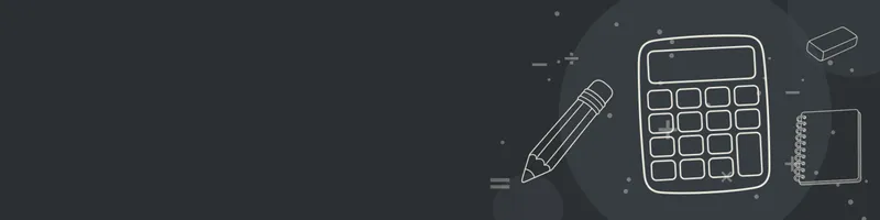 Charcoal Google Classroom header with white line drawings of calculator, pencil, notebook, eraser on the right