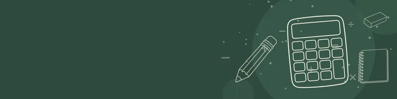 Forest green Google Classroom header with white line drawings of calculator, pencil, notebook, eraser on the right