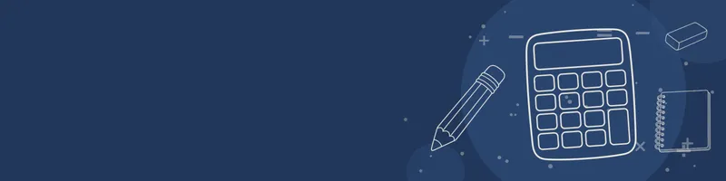 Navy Google Classroom header with white line drawings of calculator, pencil, notebook, eraser on the right
