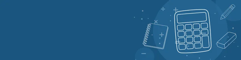 Ocean blue Google Classroom header with white line drawings of calculator, pencil, notebook, eraser on the right