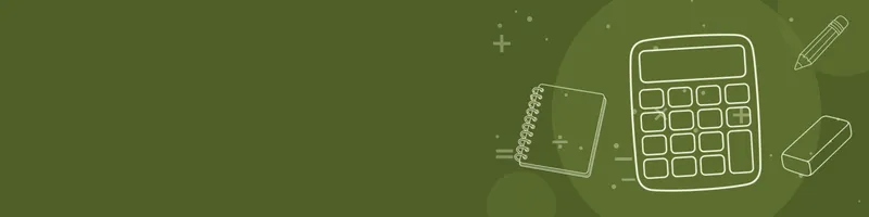 Olive Google Classroom header with white line drawings of calculator, pencil, notebook, eraser on the right