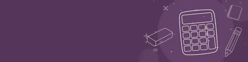 Plum Google Classroom header with white line drawings of calculator, pencil, notebook, eraser on the right