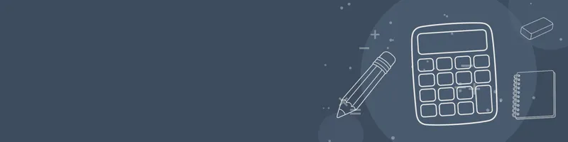 Slate Google Classroom header with white line drawings of calculator, pencil, notebook, eraser on the right