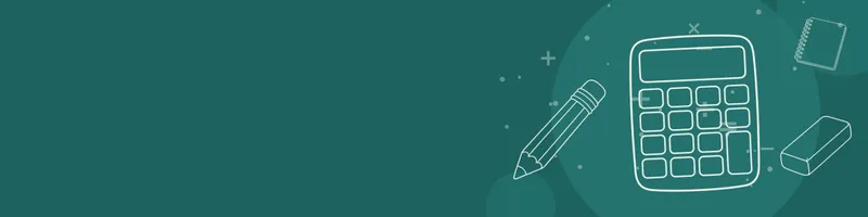 Teal Google Classroom header with white line drawings of calculator, pencil, notebook, eraser on the right
