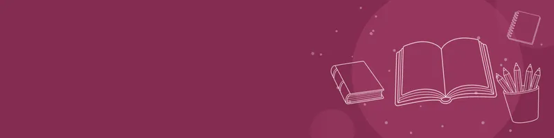 Berry Google Classroom header with white line drawings of book open, book closed, pencils cup, notebook on the right