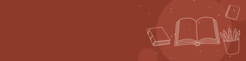 Brick red Google Classroom header with white line drawings of book open, book closed, pencils cup, notebook on the right