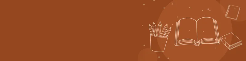 Rust Google Classroom header with white line drawings of book open, book closed, pencils cup, notebook on the right