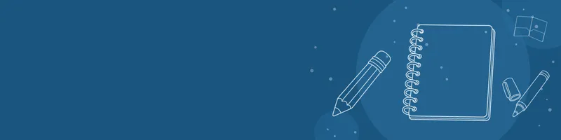 Ocean blue Google Classroom header with white line drawings of notebook, pencil, marker, folder on the right