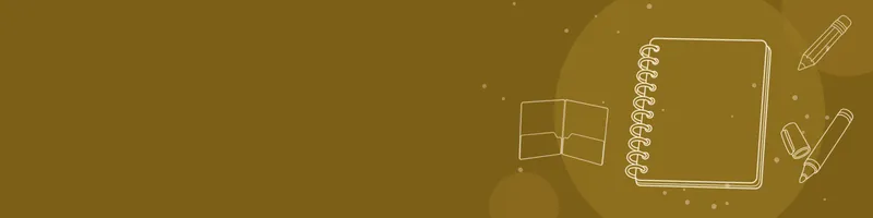 Ochre Google Classroom header with white line drawings of notebook, pencil, marker, folder on the right